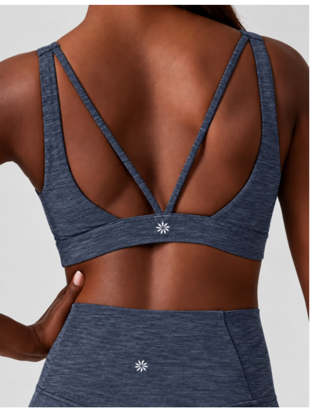 Athleta Exhale Strappy Sports Bra Heathered Navy Blue S